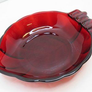 Vintage Royal Ruby Anchor Hocking Glass Leaf Ashtray/Trinket Dish.